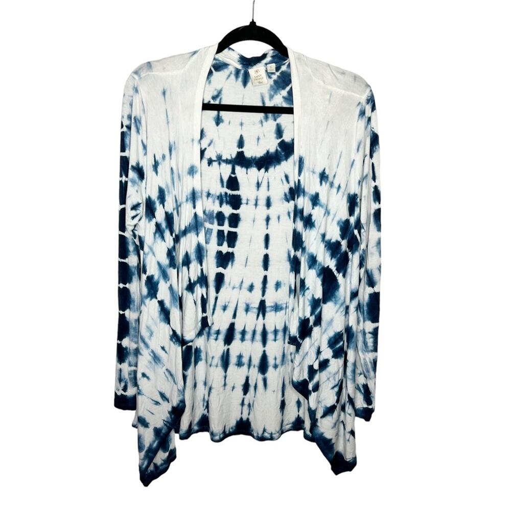 SAINT TROPEZ WEST / white blue tie dye oversized long cardigan jacket / S